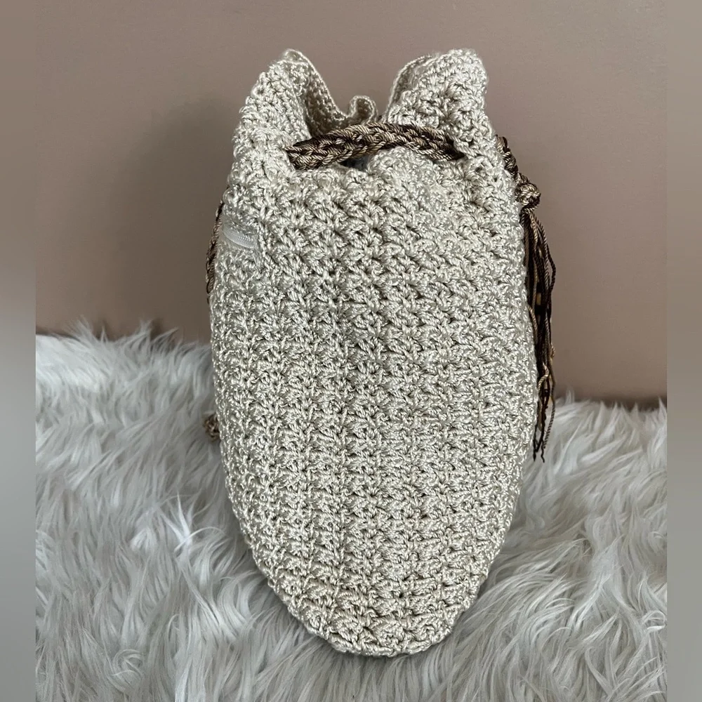 {The SAK} Crochet Drawstring Backpack Purse in Ivory